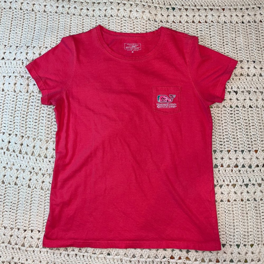 Womens Vineyard Vines 144th Kentucky Derby Pink Roses short slv T-shirt Sz Med